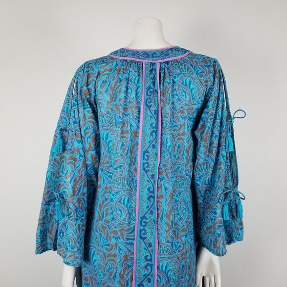 Cleobella Blue Bria Zuri Block Print Kaftan Midi Dress No Belt Size XS *Damaged - Picture 7 of 16